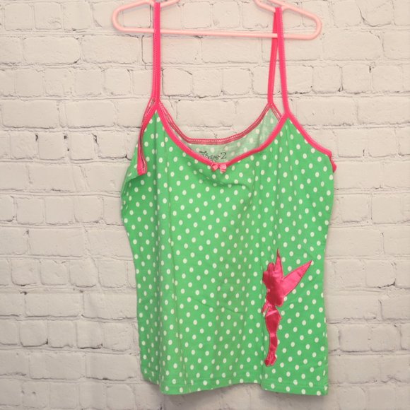 Disney Vintage 2 Tinkerbell Tink Sleep Tank Top Large Green Pink - Picture 3 of 5